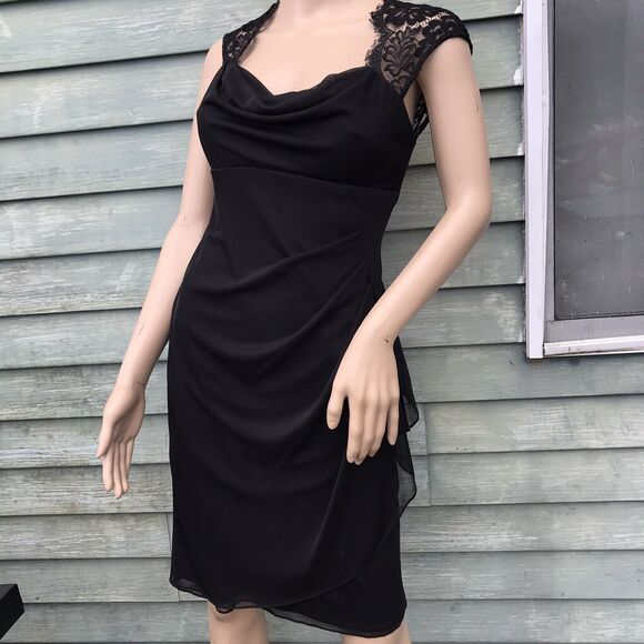 Vtg Y2k Cache Black Mesh & Lace Lbd Women 4 Keyhole Prom Dress Goth Coquette Egl - Picture 2 of 10